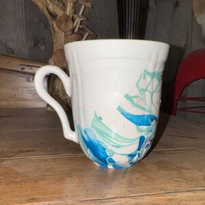 White Ceramic Mug with Blue & Teal Brushstroke Design